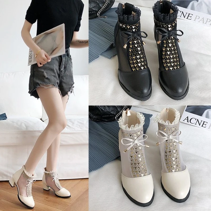 peep toe low heel boots