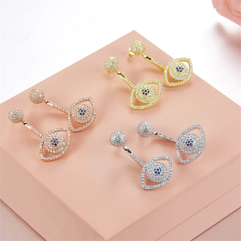 

Elegant Blue Evil Eye Cubic Zirconia earrings Women Girls Monaco Jewelry Rose Gold Color lucy eyes earrings fashion gold jewelry