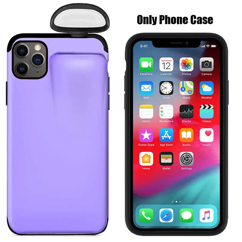 2in1 Luxury Case For iPhone 11 Pro Max XS X XR 7 8 6 6S Plus iPhone11&Air Pods Holder Slot Hard Cover For AirPods 1 2 Pro Cases - Цвет: Purple