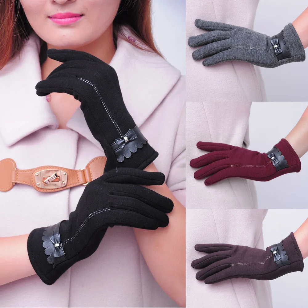 autumn Winter new Fashion Women Bowknot Winter Warm Gloves Mittens Fashion Winter Warm Mittens Full Finger handschuhe#O9