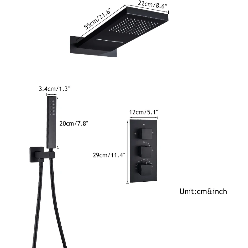 Thermostatic shower system Waterfall shower faucet Wall mounted column Hot and cold mixing valve bathroom shower faucet set thermostatic mixing valve