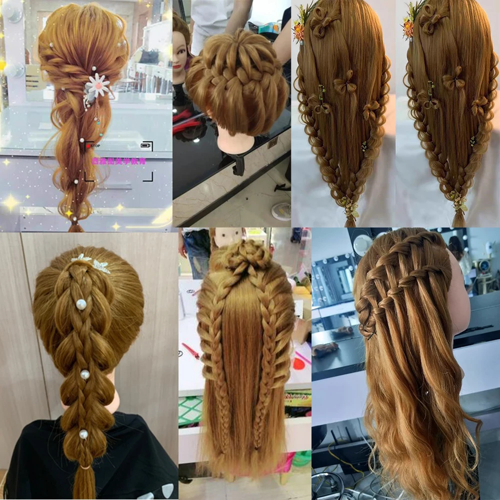Female Mannequin Training Head And Stand For Hairdressers Hairstyles 85% Human Hair Training Head For Braid Hairdressing Head