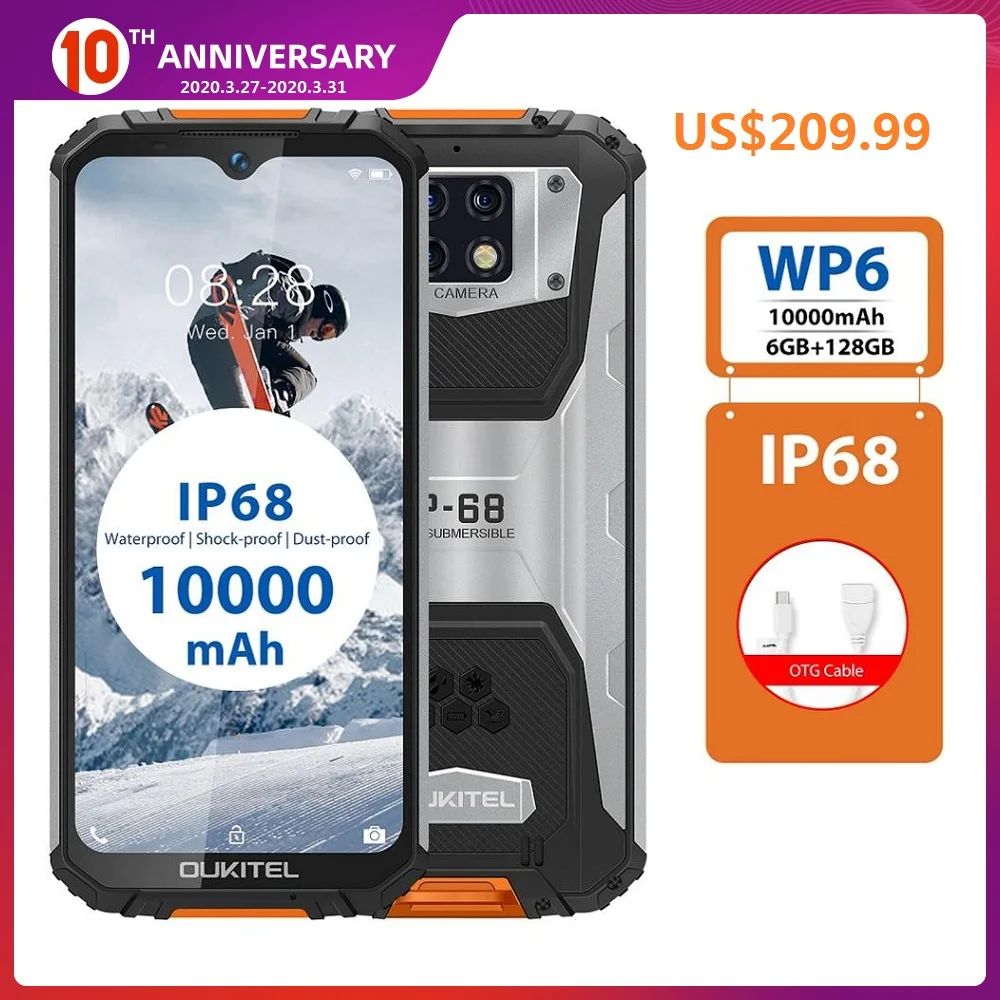 OUKITEL WP6 4G водонепроницаемый смартфон экран 6 3 дюйма 10000 мАч ГБ ОЗУ 128 Гб ПЗУ |