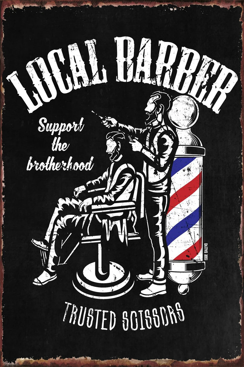 

Old School Local Barber Retro Vintage Metal Sign Tin Sign Tin Plates Wall Decor Room Decoration For Man Cave Cafe Pub Home