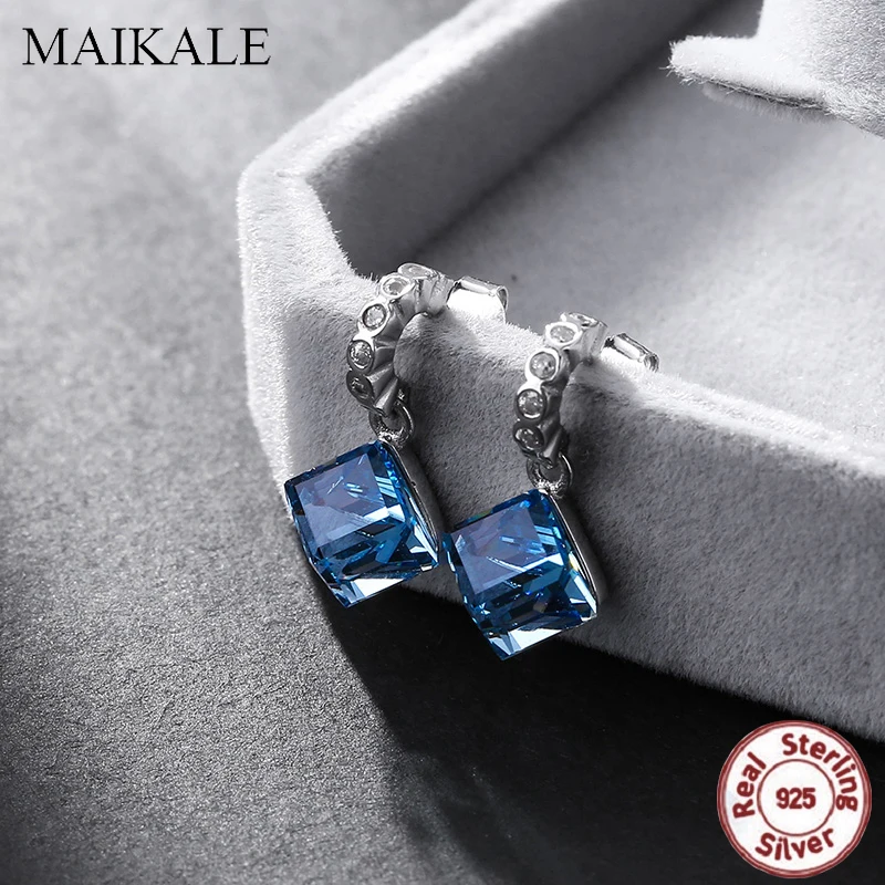 Женские серьги гвоздики из серебра 925 пробы MAIKALE роскошные квадратные с голубым