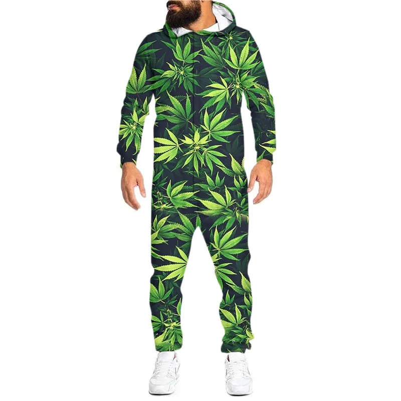 Men's Jumpsuit Custom Print Party Hip-hop Green Leaf Zipper Rompers Oversized Clothing Male Graffiti Floral Dropship Wholesale yufeida fashion men short jumpsuit tight sleeveless bodysuit zipper hooded shorts romper male casual home wear tracksuit pajamas