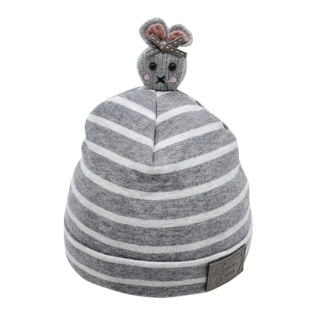 Baby hat autumn and winter thick warm striped cartoon bunny hat Thicker Warm Childs Kids Soft Newborn baby Boys Girls Toddler