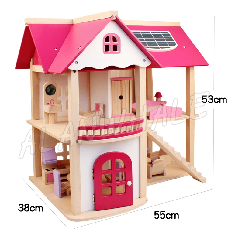 55*38*53 см деревянный домик для снов кукольный домик с Мебели Принцесса Розовый кукольный дом Skylight DIY игрушки семейная Модель Строительный набор