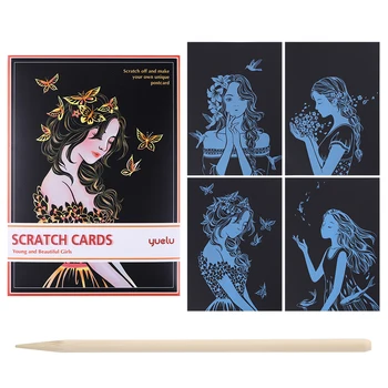 

4pcs Magic Color Rainbow Scratch Art Paper Card Set with Graffiti Stencil for Drawing Stick DIY Painting Toy Kids