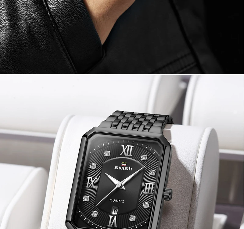 Black Steel Watches Men Top Brand Luxury Creative Diamond 