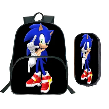 

New Sonic Backpack School Bags For Boys Girls 17inch Primary School Bag Beautiful Colourful Pattern Backpack with Pencil Case