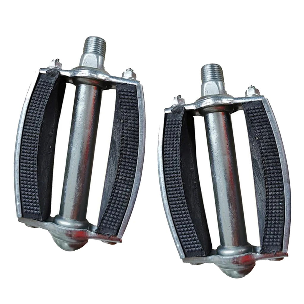 Classical Rubber Block Bicycle Pedals with Reflector 9/16' Steel Ball Bearing Bike Flat Pedal Repair Components