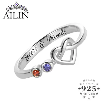 

AILIN 925 Sterling Silver Custom Rings For Women Personalised Birthstone Ring Engraved Name Couple Rings For Lovers Jewelry Gift