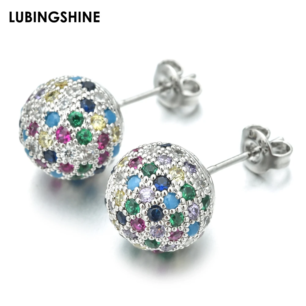 

High Quality Round Cubic Zircon Earrings for Women Ladies CZ Crystal Stud Earring Gold Silver Color Copper Piercing Body Jewelry