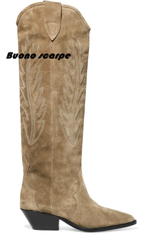 Botines Mujer; коллекция года; женская зимняя обувь; замшевые сапоги до колена; высокие сапоги для верховой езды на квадратном каблуке; мотоботы в западном стиле на низком каблуке