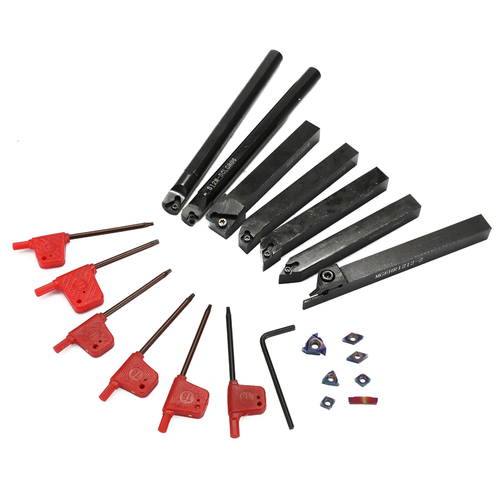 

12mm Shank 7PCS With Blue Carbide Insert Wrench DIY Set Metal Steel Lathe Boring Bar Holder Turning Tool Power Tool
