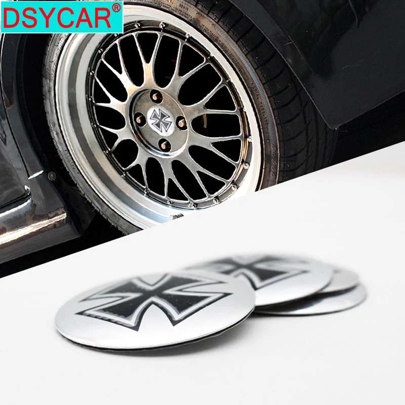 

DSYCAR 4Pcs/Set 58mm Cross Car Steering Tire Wheel Center Sticker Hub Cap Hubcap Sticker Emblem Badge Decal Car Styling