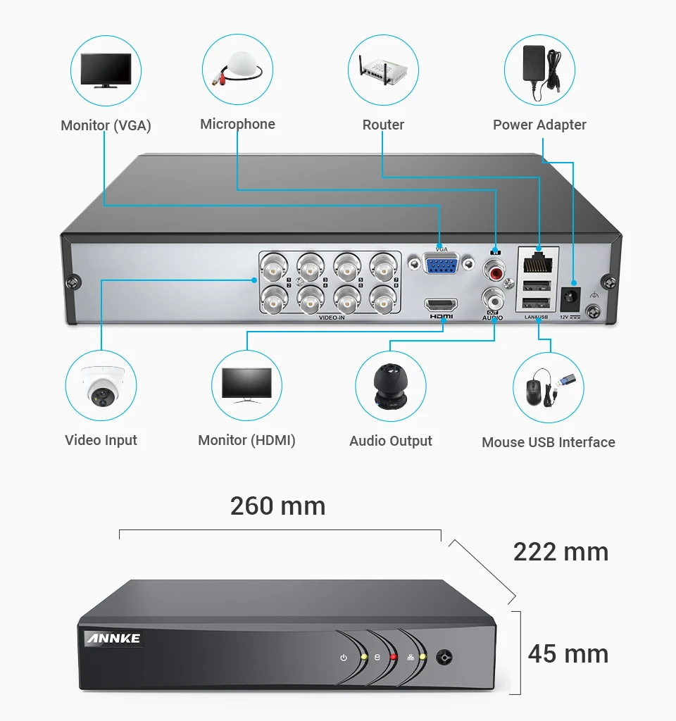 Sistema de Câmera de Segurança Bala ao ar Livre à Prova de Intempéries H.265 + Dvr com 4 Annke Lite Pçs hd Vigilância Cctv Kit 8ch 5mp 5in1 12 Annke 8ch 5mp sistema de câmera de
