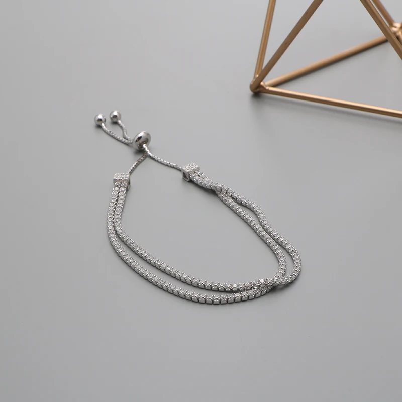 YiShi S925 стерлингового серебра двойной камень регулировки браслет из бисера Корейская версия тренда аксессуары для рук