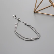 YiShi S925 стерлингового серебра двойной камень регулировки браслет из бисера Корейская версия тренда аксессуары для рук