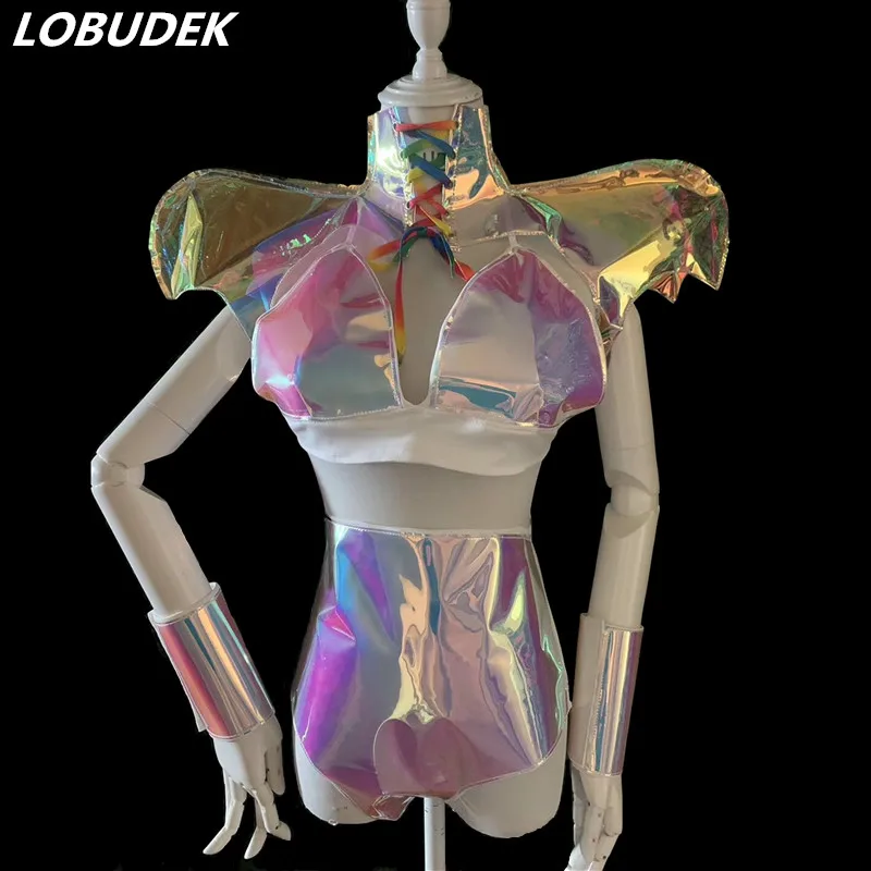 Волшебный Цвет лазерного бикини 4 шт. джазовая танцевальная команда космический танцевальный наряд сексуальный женский комплект бар