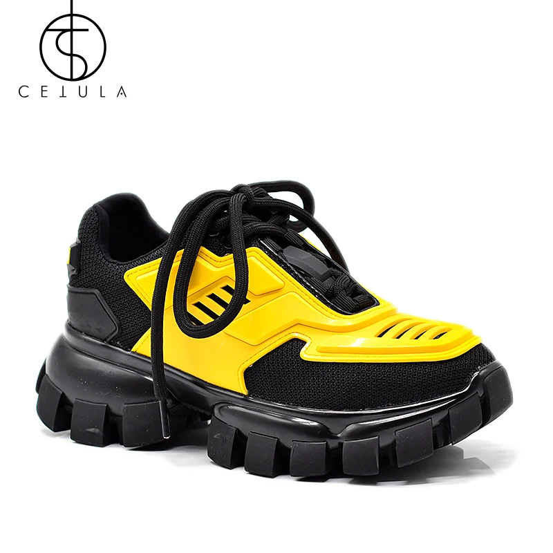 Cetula/новые женские кроссовки; модные кроссовки на платформе; обувь для папы на массивном каблуке; Цвет черный, оранжевый; женские кроссовки; обувь на танкетке