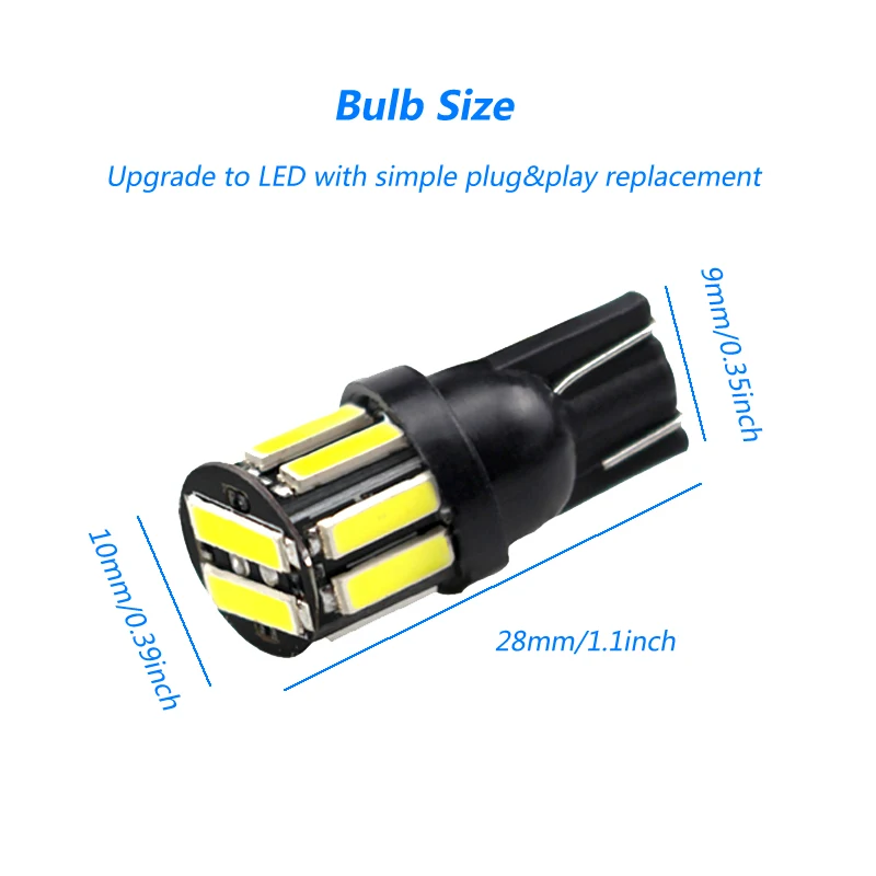 1 шт. Авто W5W светодиодный T10 Canbus 10 smd светильник для автомобиля передний боковой