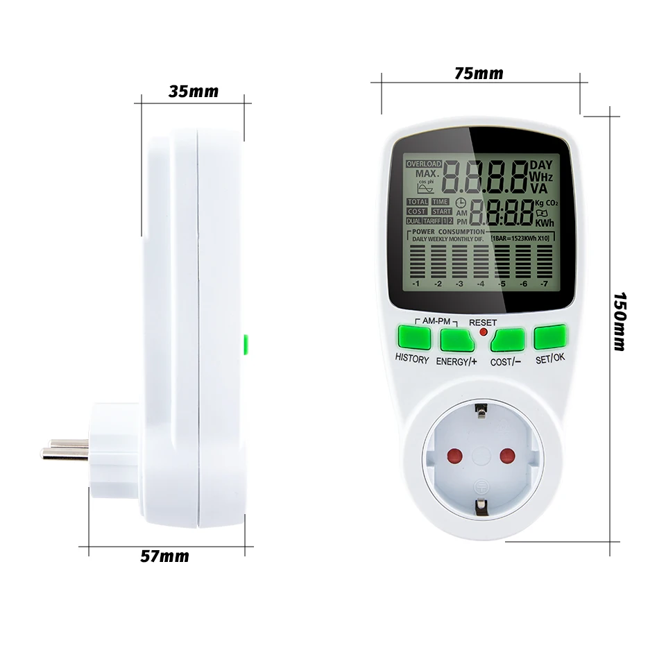 Recensie spuiten Tussen Smart AC Power Meter Wattmeter Billing Socket Energy Meter KWh Voltage  Current Frequency Electricity Monitor EU/US/UK/AU/FR Plug _ - AliExpress  Mobile