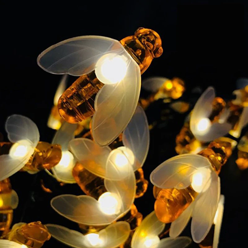 Solar Lamps Garden 20LED Bee Light String Led Garland Christmas Lights Fairy Bee String Light Waterproof Outdoor For Garden (7)