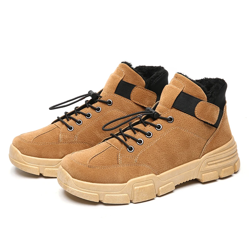 Коричневый Autumn Winter Leather Ankle Boots High Top Men Snow Boots Shoes with Fur Plush Warm Male Casual Shoes Men's Sneakers - Цвет: Коричневый