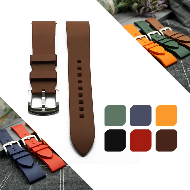 

20mm 22mm 24mm Soft Silicone Strap Rubber Watchband Fluorine Glue Orange Green Black Blue WatchBand Bracelet Sport Quick Release