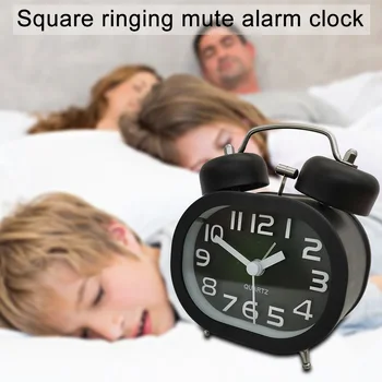 

Travel Durable Alarm Clock Square Student Silent Sweep Non Ticking Battery-operated Twin Bell Quartz With Night Light Portable