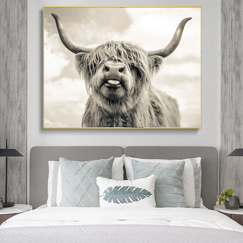 Скандинавском стиле Highland Cow настенные художественные плакаты и принты черно