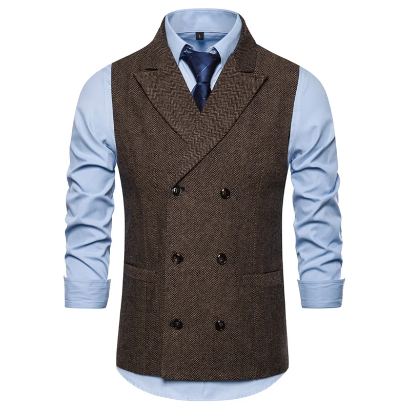 Vest Men Double Breasted Suit Vests Men Mens Sleeveless Suit Vest Waistcoat Vintage Formal Blazers Waistcoat For Wedding chaleco