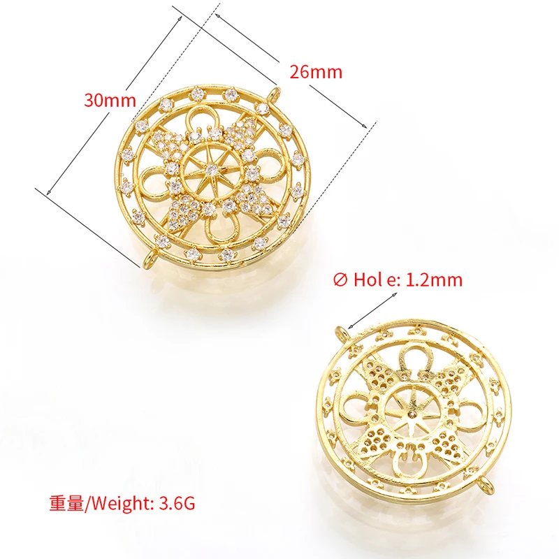 ZHUKOU gold color CZ crystal 26 Initial Letter Charms connector