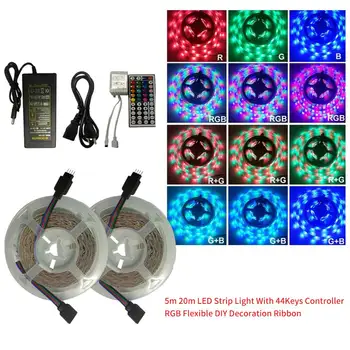 

5m 20m 12V Power Supply LED Strip Light Ribbon Safe With 44Keys Controller Color Changing Home RGB Flexible Party Non Waterproof