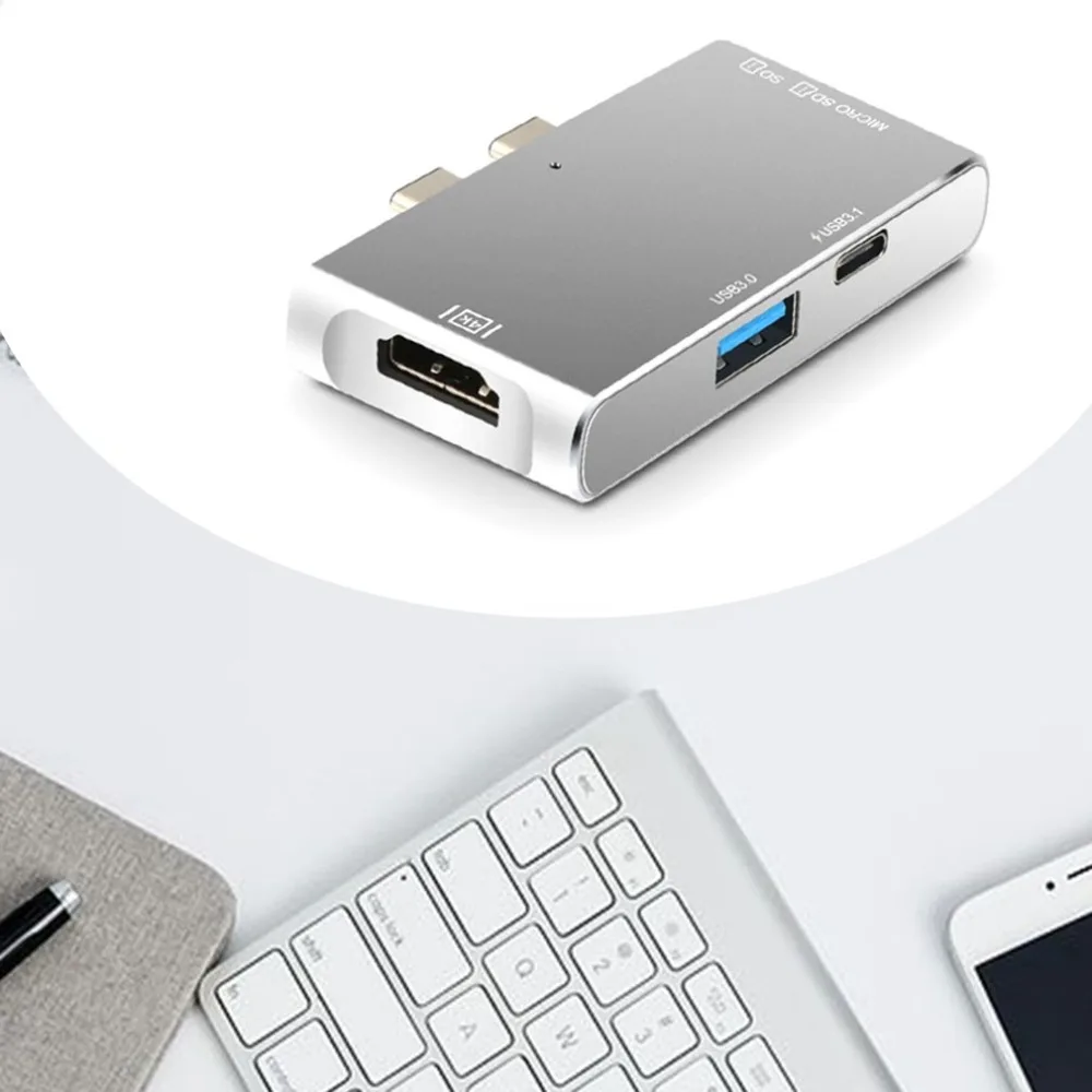 YSTC0212 двойной тип-c концентратор к hdmi 4k концентратор+ безопасный цифровой/T-Flash кард-ридер+ 3 интерфейса 5 портов