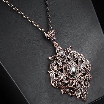 

Wbmqda Unique Gray Crystal Pendant Necklace For Women Antique Gold Vintage Jewelry Party Accessories Drop Shipping