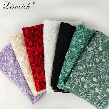 

New 1yard 7 colors can choose polyester embroidery branches flowers mesh lace fabric diy dress skirt clothing materials