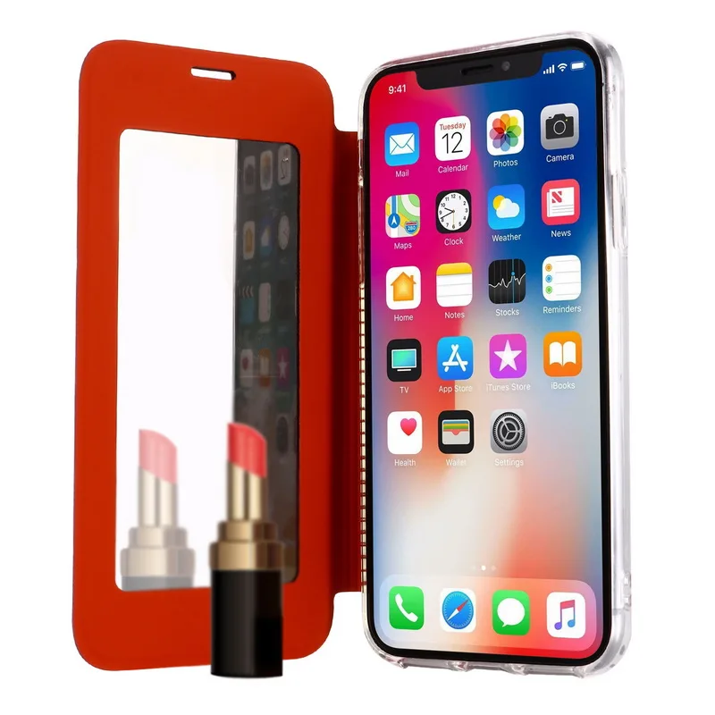 Ультратонкий Флип кожаный зеркальный чехол для Funda iPhone XR X XS Max 7 8 Plus 7plus 8plus 6 6s sPlus чехол прозрачная задняя крышка