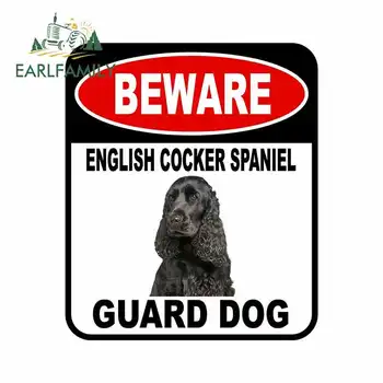 

EARLFAMILY 13cm x 11cm BEWARE ENGLISH COCKER SPANIEL GUARD DOG Car Sticker Cover Scratches Composite Sign Pet Dog Decal