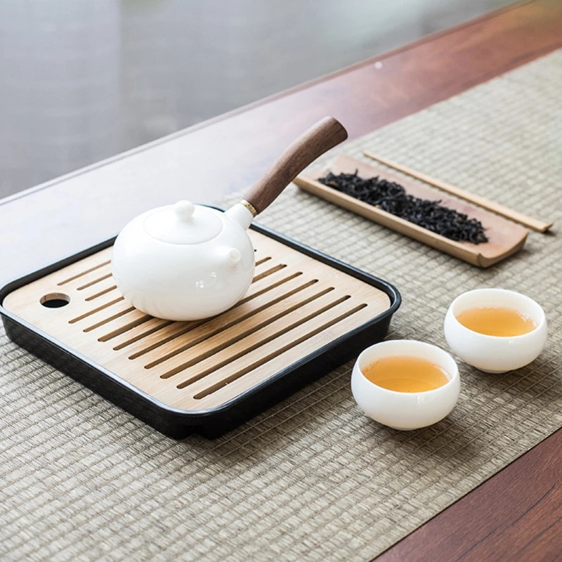 Square Bamboo Tea Tray Drainage Water Storage Kung Fu Tea Board Saucer