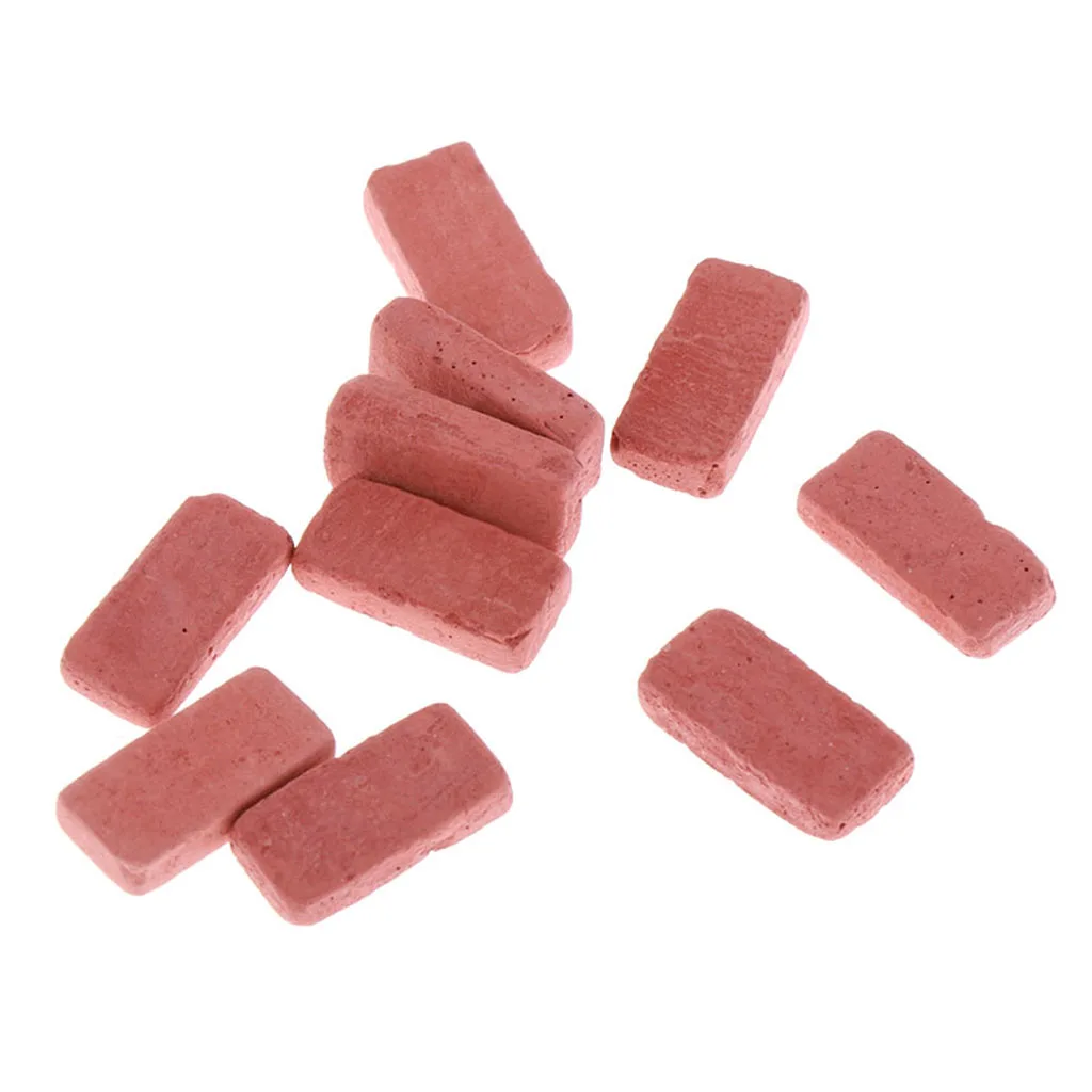 Dollhouse Miniature Red Bricks Pack of 10 Pieces, 1:12 Scale, DIY Decor for Micro Landscape