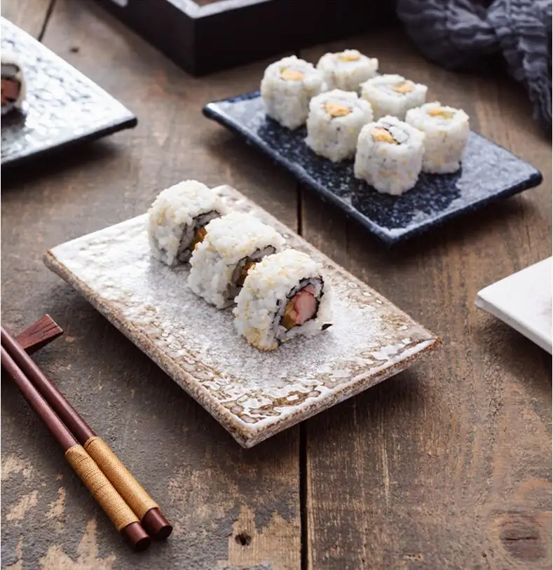 

Japanese style and wind ceramic plate creative retro rectangular dessert sushi plate salad bowl rice bowl restaurant tableware
