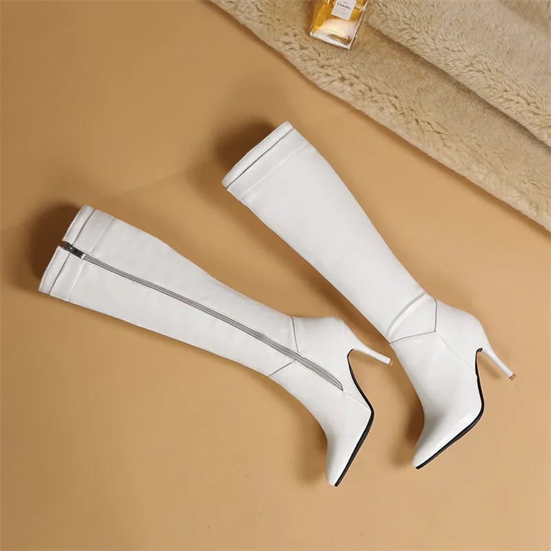 ANNYMOLI Autumn Knee High Boots Women Zipper Thin High Heel Tall Boots Sexy Pointed Toe Shoes Female New Winter Large Size 34-45 ANNYMOLI Autumn Knee High Boots Women Zipper Thin High Heel Tall Boots Sexy Pointed Toe Shoes Female New Winter Large Size 34-45