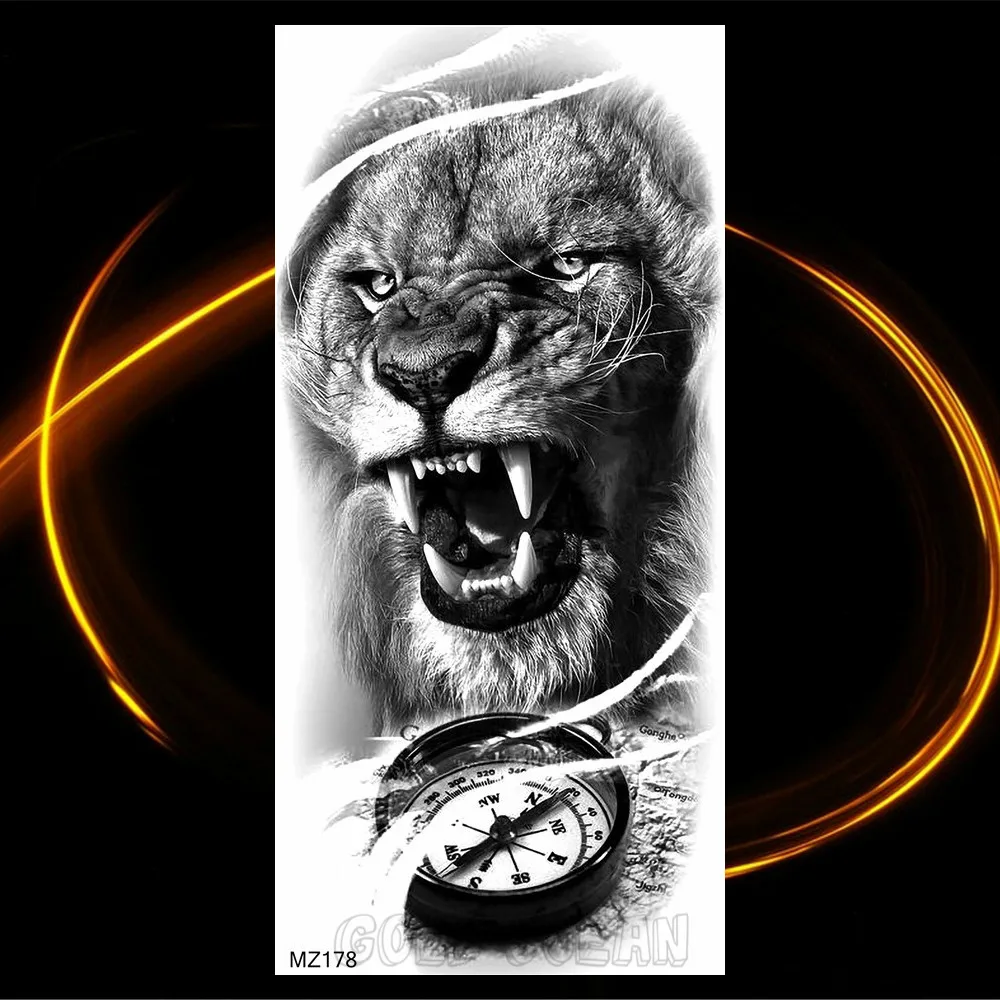 Animal Tiger Elk Temporary Tattoos For Men Fox Wolf Eagle Fake Tattoo Sticker Owl Flower Scorpion King Tatoo Women Body Armbands