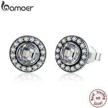 BAMOER подлинные 925 пробы серебряные блестящие серьги-гвоздики с прозрачным CZ для женщин юбилейные ювелирные изделия PAS422
