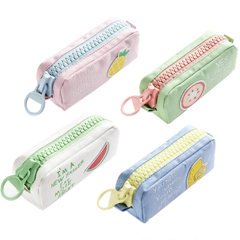 

Canvas Male and Female Students Fruit Big Zipper Pencil Case Large Capacity Multi-Function File Bag Stationery School Supplies