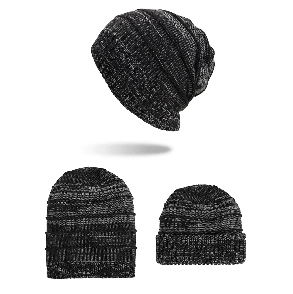 1 шт., зимние теплые шапочки Skullies, шапка плюс бархат двойного назначения, шапка с горизонтальной полосой, вязаная шерстяная шапка, шапка s для женщин и мужчин