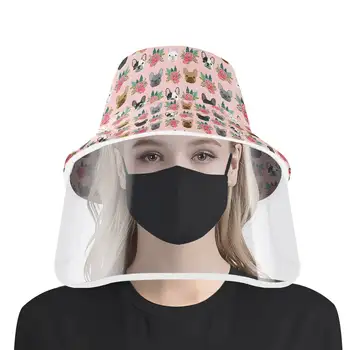 

2020 New Fashion Pink Bucket Hat Women Cute French Bulldog Floral Print With Anti Water Dust Mask Hiking Fishing Cap Czapka Girl